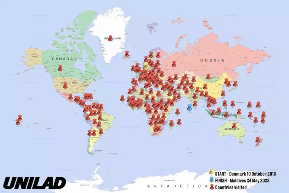 Homem que visitou todos os países do mundo sem voar revela o pior lugar onde esteve A jornada de Thor foi incrível (UNILAD)