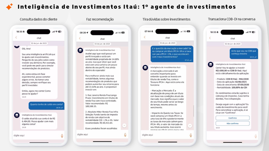 capturas de tela do app do itaú