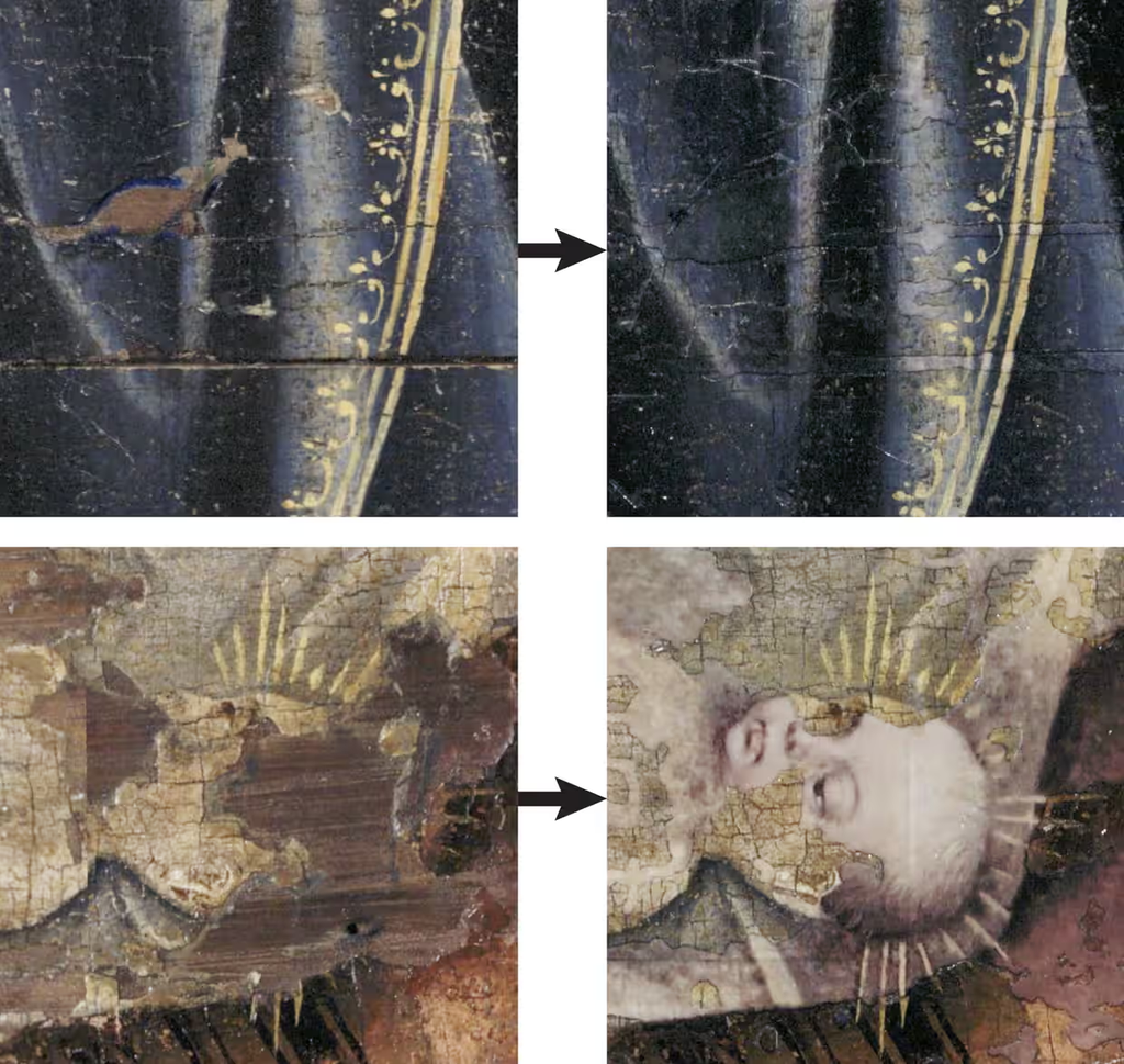 Detalhes faltantes foram copiados e adaptados de outras partes da pintura e até mesmo de outras obras do mesmo artista (Imagem: Kachkine/Nature)