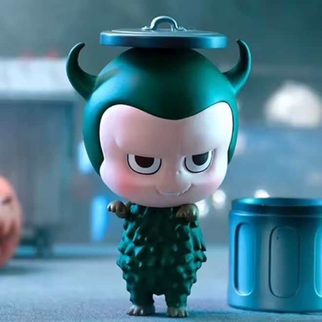 Yaya na coleção The Monsters Carnival, onde aparece tematizada com um lixeiro (Imagem: Pop Mart/Divulgação)