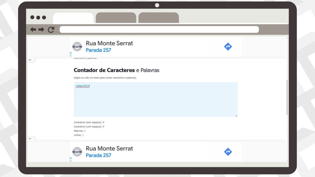 Captura de tela site contador de caracteres na função contar caracteres e palavras