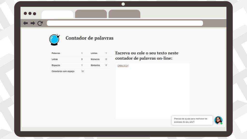Captura de tela site meu redator na função contador de palavras e caracteres