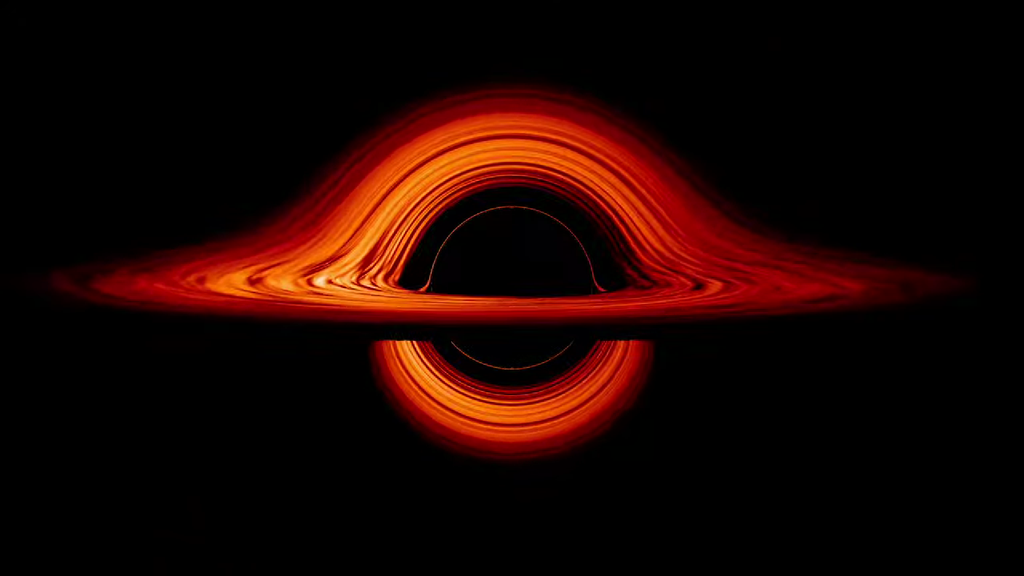 Segundo a teoria, nosso universo está dentro de um enorme buraco negro, provavelmente gerado por outro universo maior (Imagem: NASA’s Goddard Space Flight Center, Jeremy Schnittman)