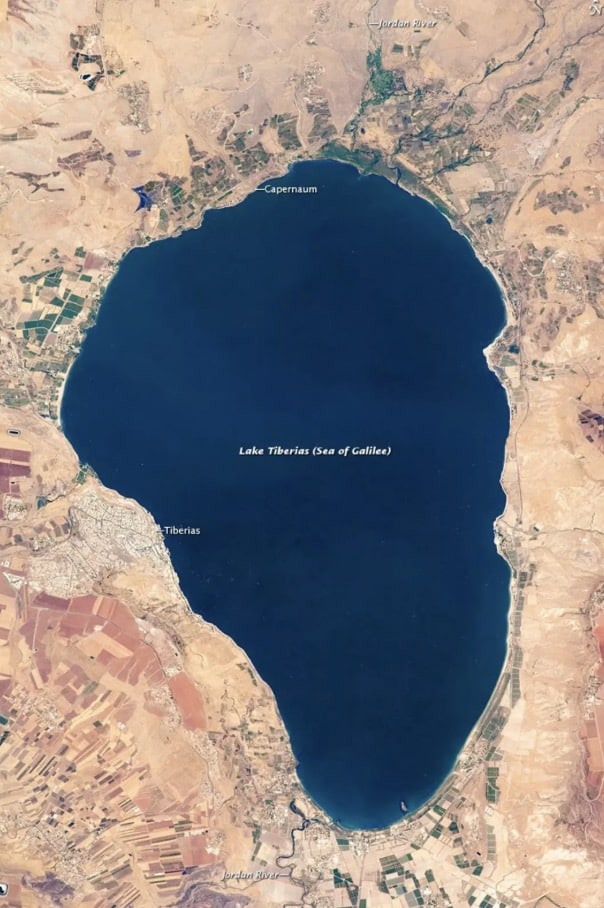 Detalhes importantes da vida de Jesus são descobertos em impressionante barco de 2.000 anos O Mar da Galileia é onde o “Barco de Jesus” foi encontrado (Experimento SS Crew Earth Observations e Laboratório de Ciência e Análise de Imagens, Centro Espacial Johnson)