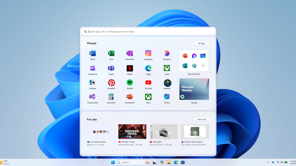 Tela Iniciar do Windows 11
