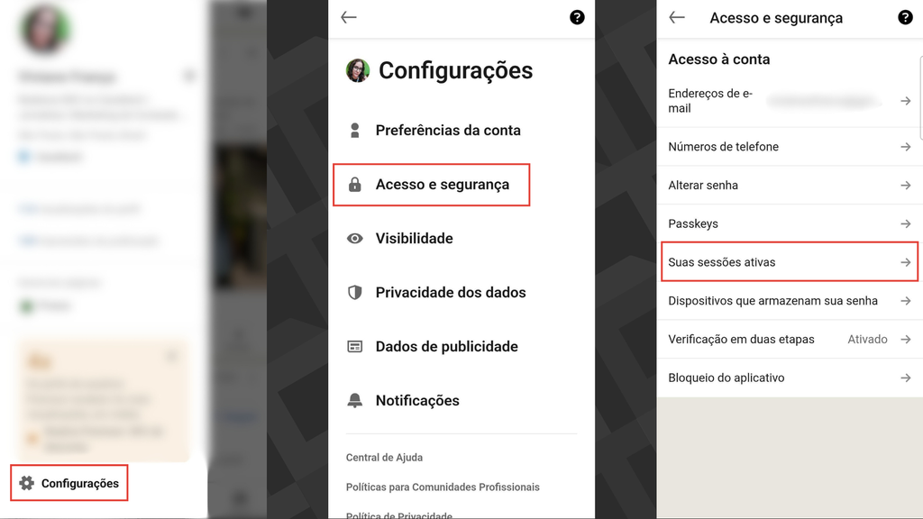 Captura com histórico de logins do LinkedIn