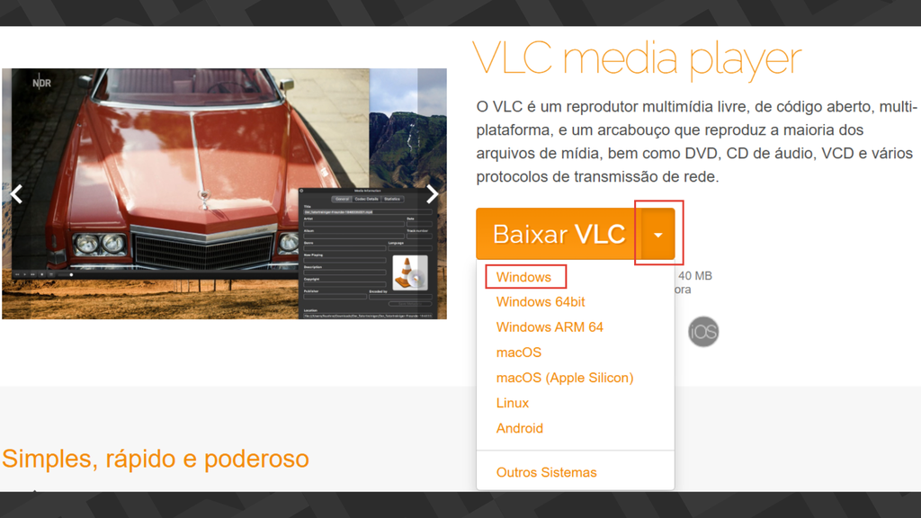 Passos para baixar VLC no computador
