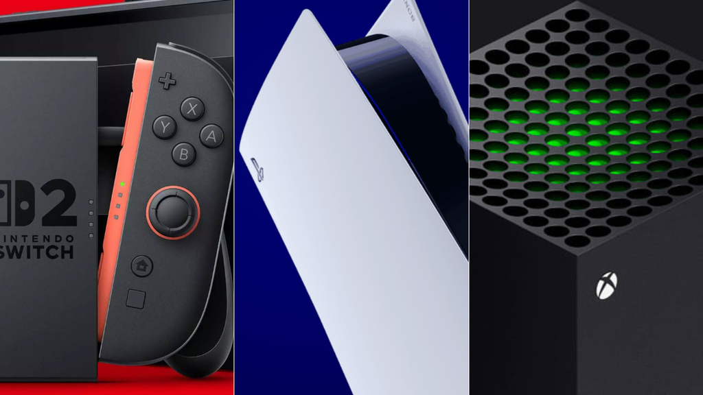 Edição em grande com artes do Nintendo Switch 2, PlayStation 5 e Xbox Series X|S