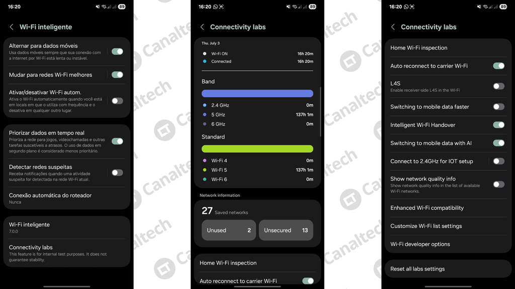 Menu secreto em celulares da Samsung libera funções experimentais para o Wi-Fi (Imagem: Captura de tela/Bruno De Blasi/Canaltech)