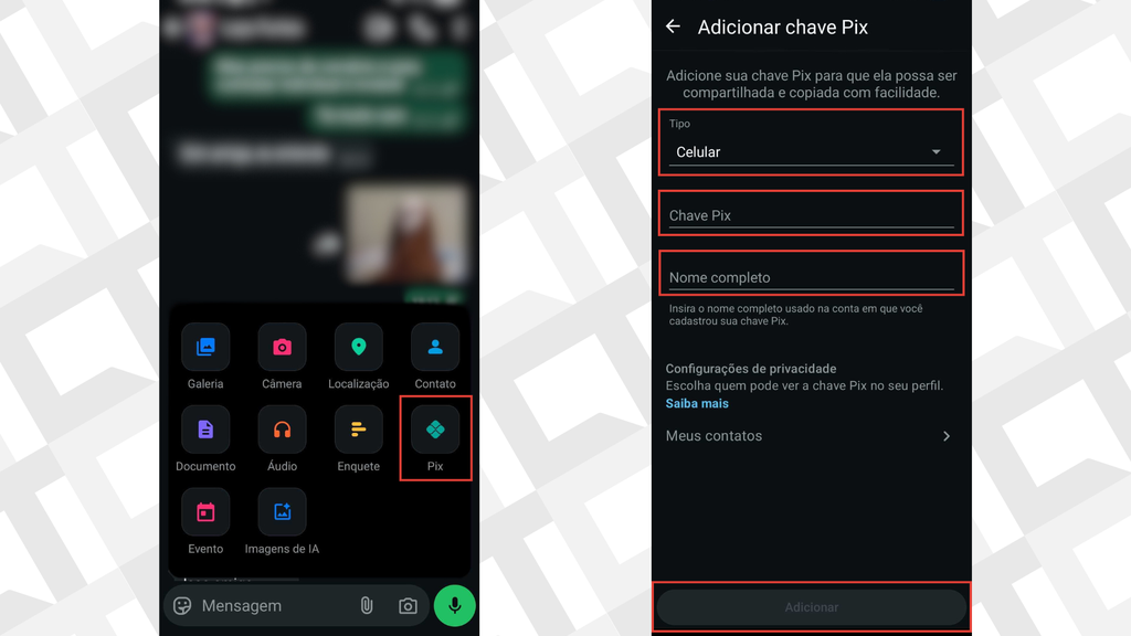 Passos para cadastrar chave Pix no WhatsApp