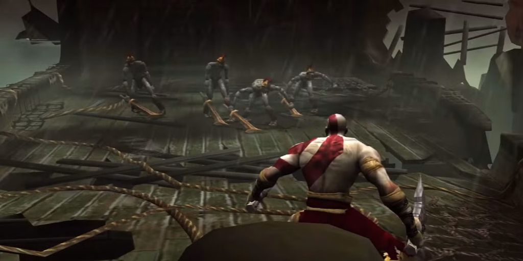Kratos enfrentando inimigos no primeiro God of War