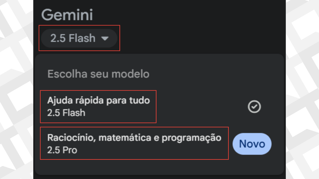 Passos para selecionar o modelo de IA no Gemini