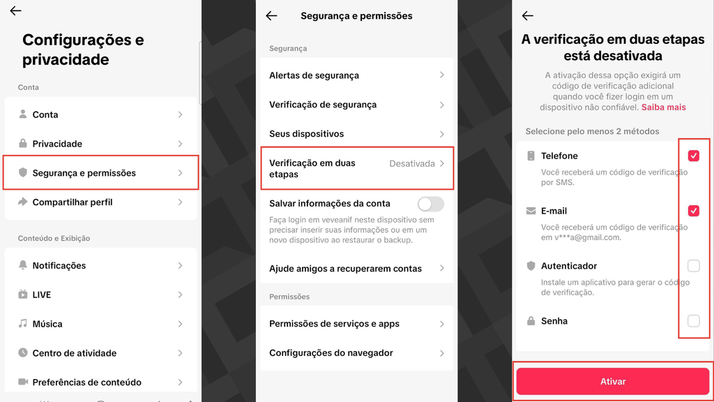 Passos para ativar o 2FA no TikTok