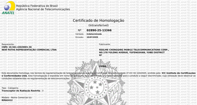 certificação realme buds t200