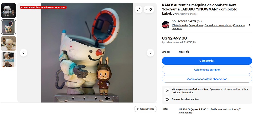 Essa Labubu feita em parceria com Kow Yokoyama é de edição limitada, valorizando muito após sair de linha (Imagem: eBay/Pop Mart)