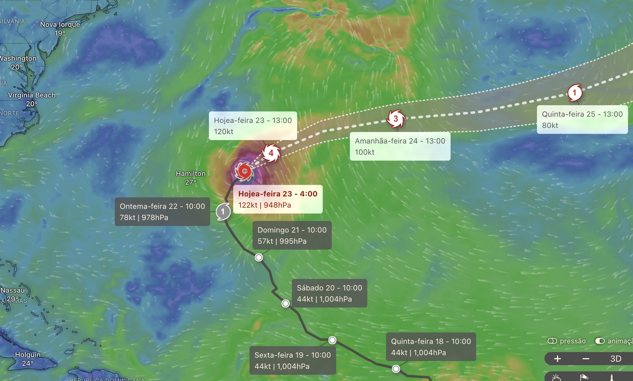 Furacão Gabrielle se intensifica rapidamente, enquanto trajetória da megatempestade é revelada