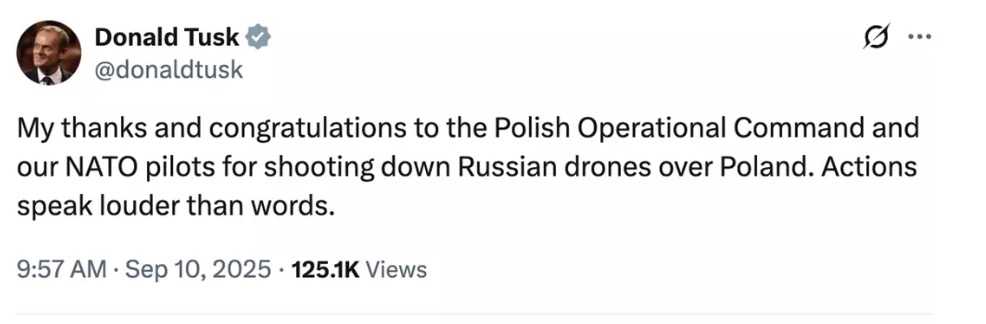 Tusk agradeceu à OTAN por intervir (X/@donaldtusk)