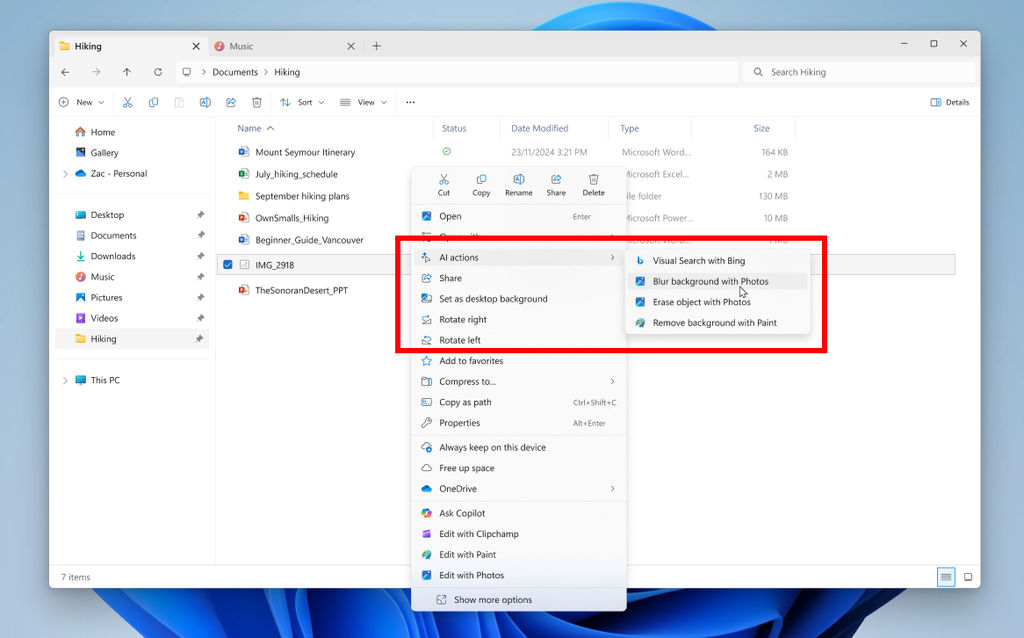 Windows 11 ganha menu de ações com IA para editar fotos (Imagem: Divulgação/Microsoft)