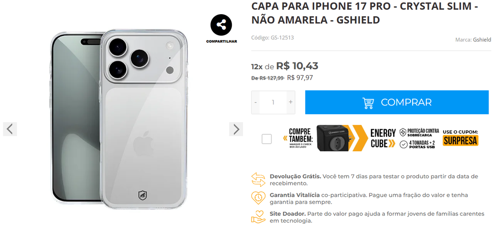 Capa do iPhone 17 Pro na GShield