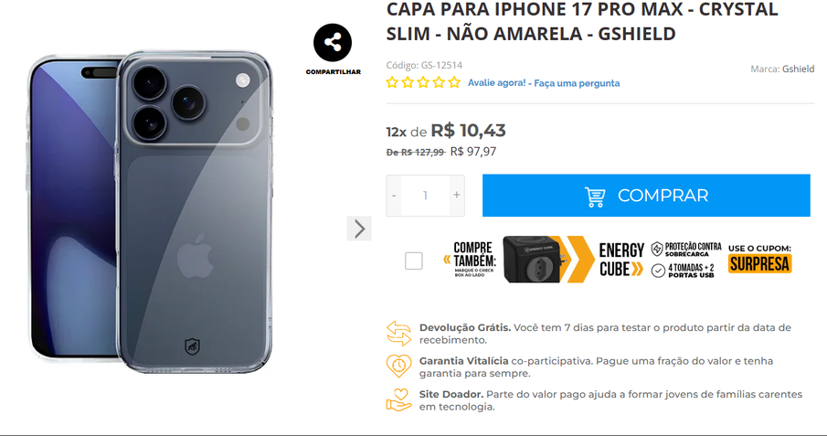 Capa do iPhone 17 Pro Max na GShield