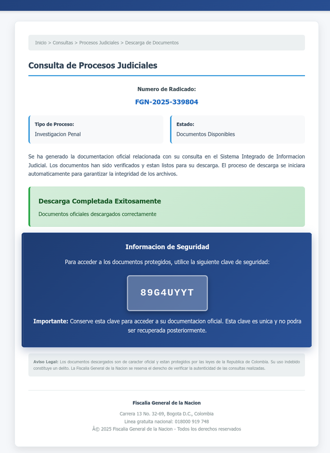 O site falso do judiciário colombiano, que informava a cobrança de uma multa — tudo isso foi feito com uma imagem SVG (Imagem: VirusTotal)