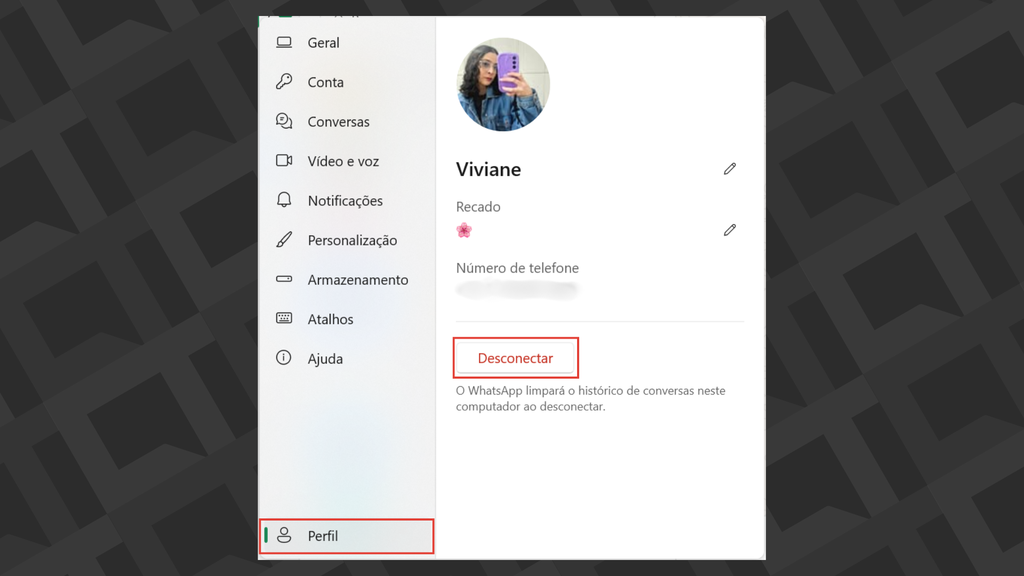 Passos para desconectar do WhatsApp Desktop