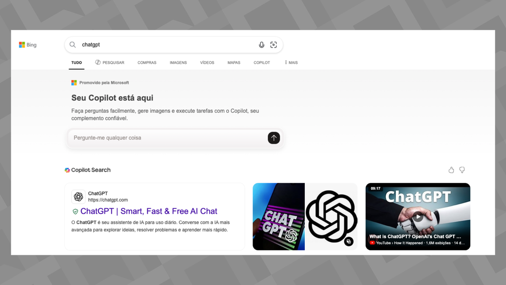 Bing exibe widget