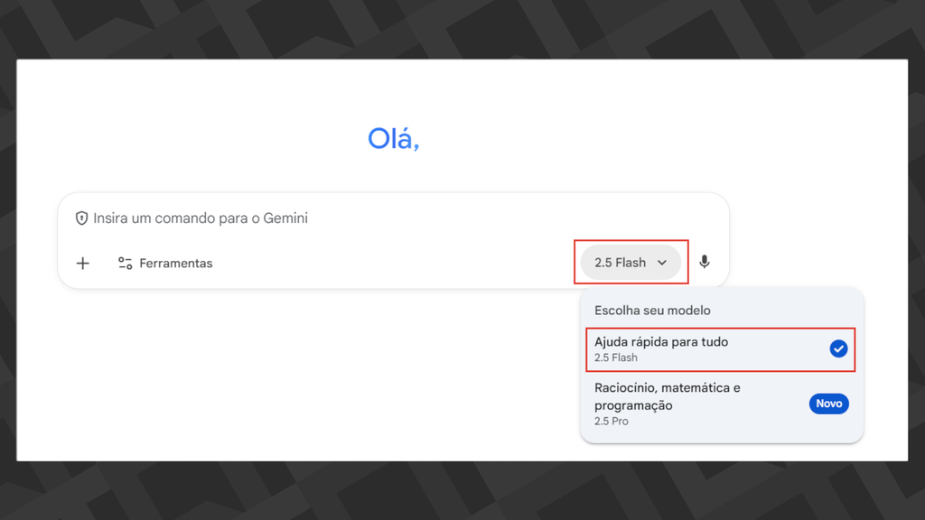 Como selecionar modelos no Gemini com o novo layout