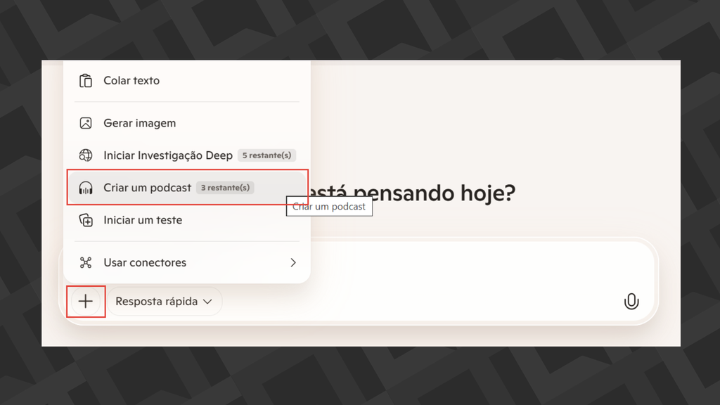 Passos para criar podcast no Copilot