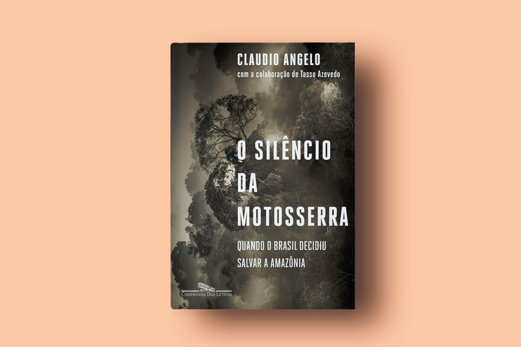 Imagem, em fundo bege, do livro O silêncio da motosserra.