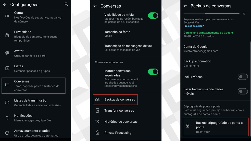 Criptografia de ponta a ponta no backup WhatsApp