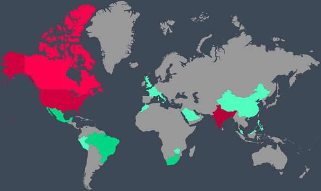 Os dez países mais afetados por malwares no Android, segundo pesquisa da Zscaler (Imagem: Zscaler)