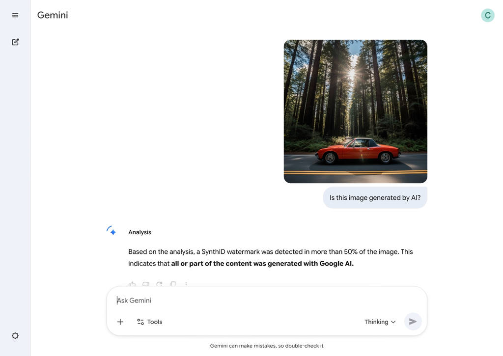 Gemini conta com recurso de identificação de imagens geradas por IA (Divulgação/Google)