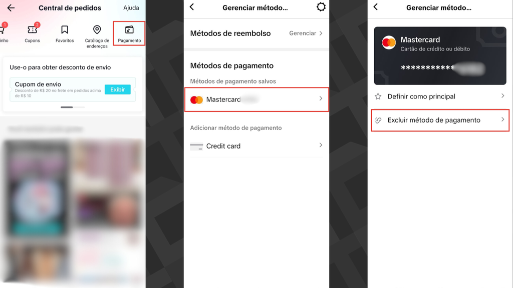 Como apagar um cartão de crédito no TikTok Shop