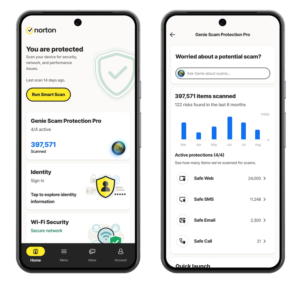 A Norton Scam Proteciton inclui o Genie, inteligência artificial responsável por bloquear golpes e responder dúvidas dos usuários (Imagem: Norton/Gen)