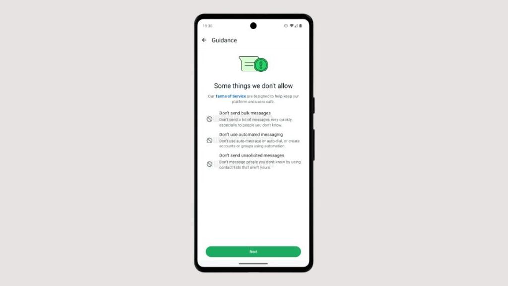 Teste do recurso de boas práticas no WhatsApp