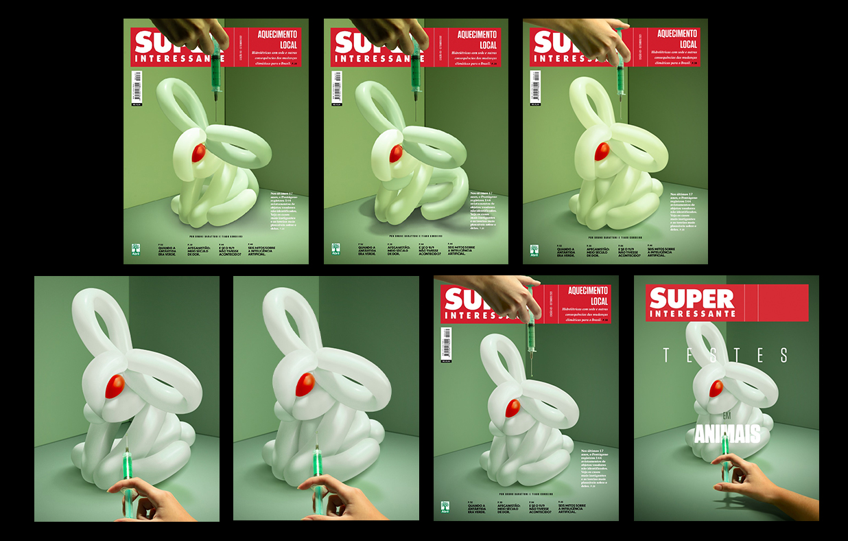 Imagem do processo da capa, desde o primeiro teste até o resultado final.