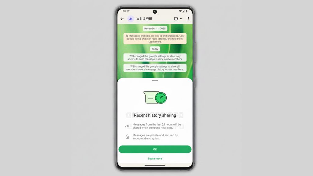 Recurso de compartilhamento de mensagens com novos membros
