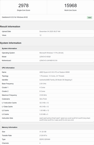 AMD Ryen AI 400 Vazamento Geekbench