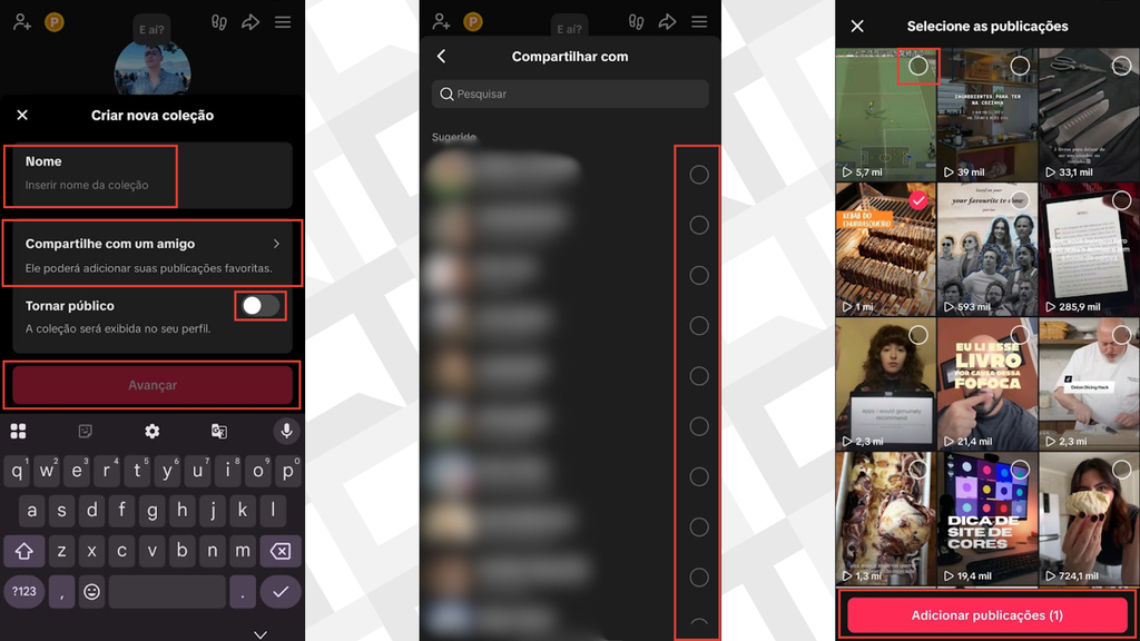 Passos para criar coleção no TikTok