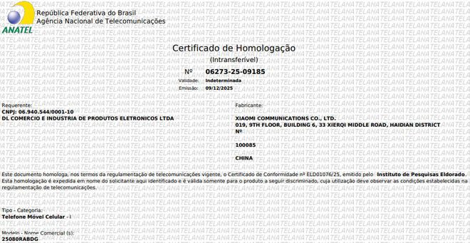 certificação anatel redmi note 15 pro