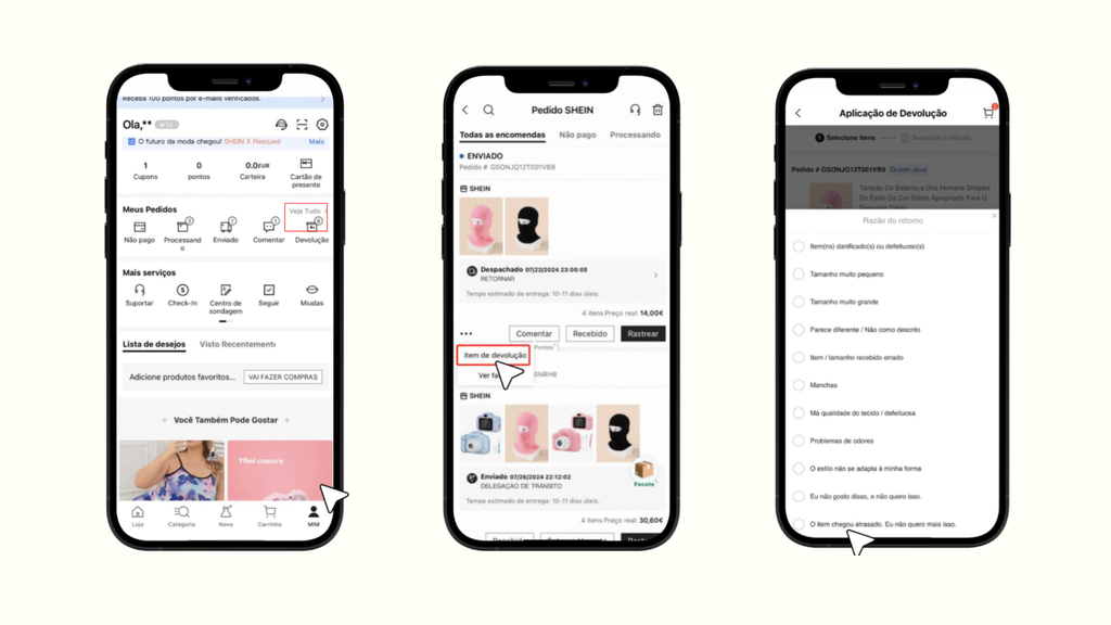 A devolução de produtos é feita, muitas vezes, por meio de sistemas automatizados ou com menos segurança do que o checkout: golpistas se aproveitam disso para lucrar (Imagem: Reprodução/Shein)