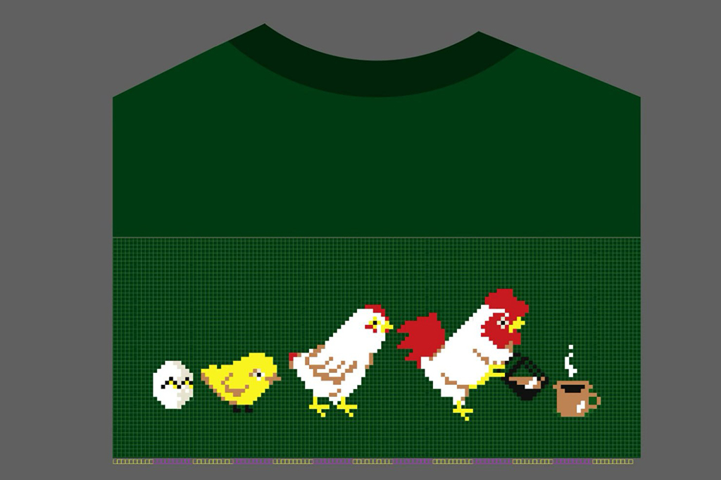 Fotografia do teste digital da malha antes e começar a produção física.