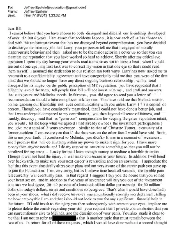 Epstein fez diversas alegações ousadas contra Gates em um e-mail (Departamento de Justiça).