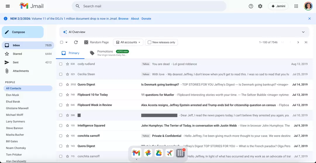 Os e-mails de Epstein foram totalmente recriados (Jmail)
