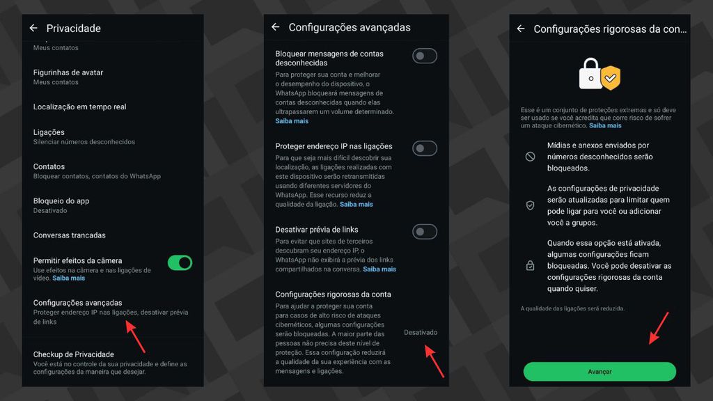 Configurações rigorosas de conta
