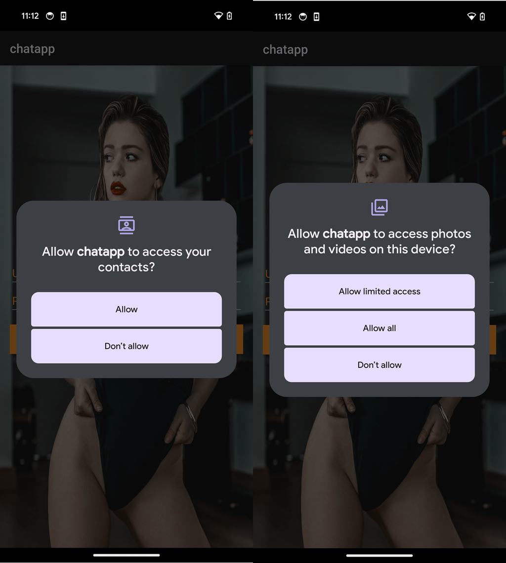 O aplicativo falso pede acesso aos contatos, fotos e arquivos do celular, levando a vítima a compartilhar tudo para o golpe (Imagem: ESET/Divulgação)