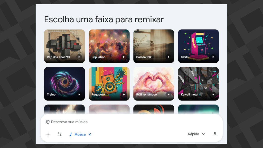 Criar músicas no app Gemini