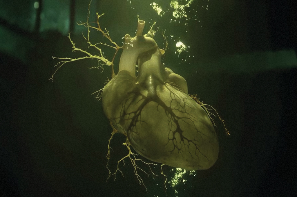 Imagem de um coração boiando no formol.